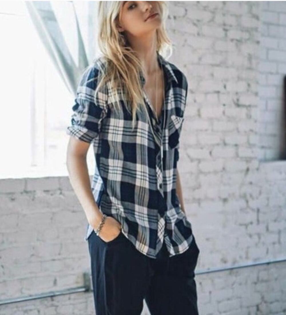 Rails Black & White Plaid Flannel Button Shirt Sz S Soft Hunter Midnight Grunge